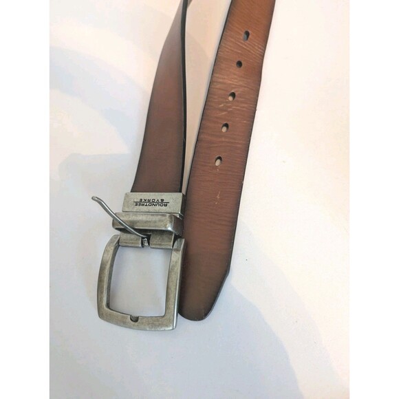 Roundtree & York Mens Leather Belt 46 Reversible Nickel Buckle Ombre Brown Chic